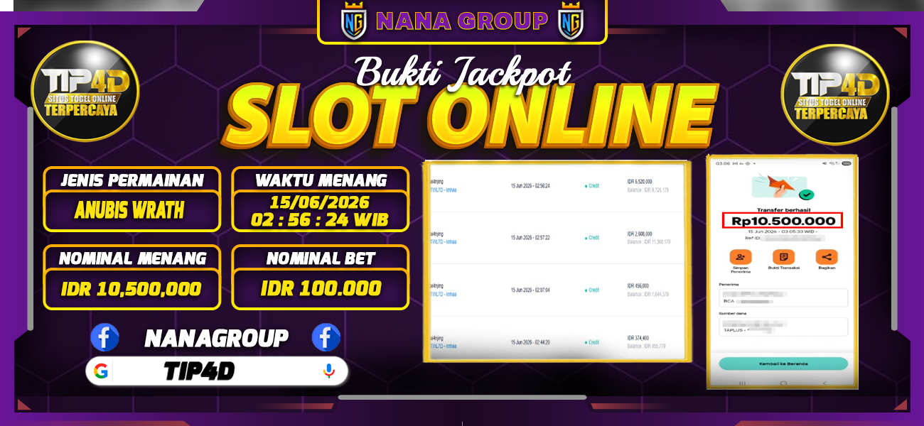 Bukti Kemenangan Besar Dibayar lunas Member TIP4D RP 10.500.000, 15 Juni 2026