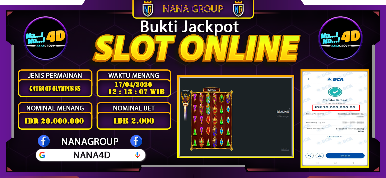 Bukti Kemenangan Besar Dibayar lunas Member NANA4D RP 20.000.000, 17 April 2026