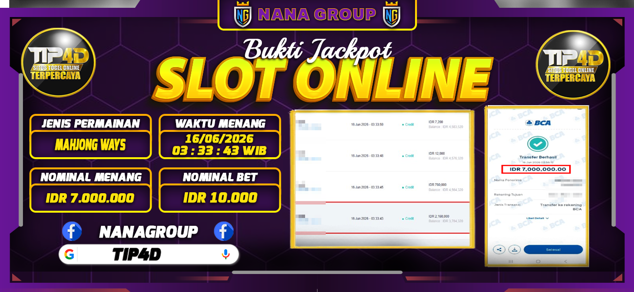 Bukti Kemenangan Besar Dibayar lunas Member TIP4D RP 7.000.000, 17 Juni 2026
