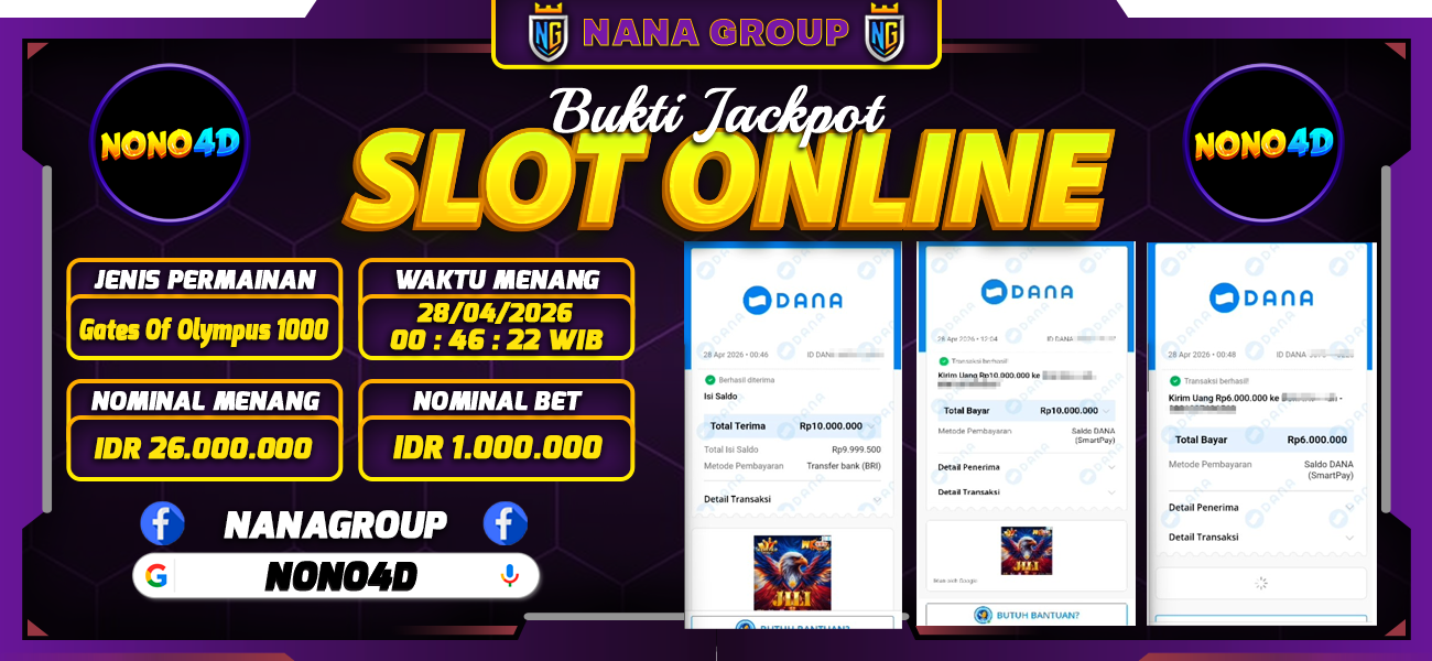 Bukti Kemenangan Besar Dibayar lunas Member NONO4D RP 26.000.000, 28 April 2026